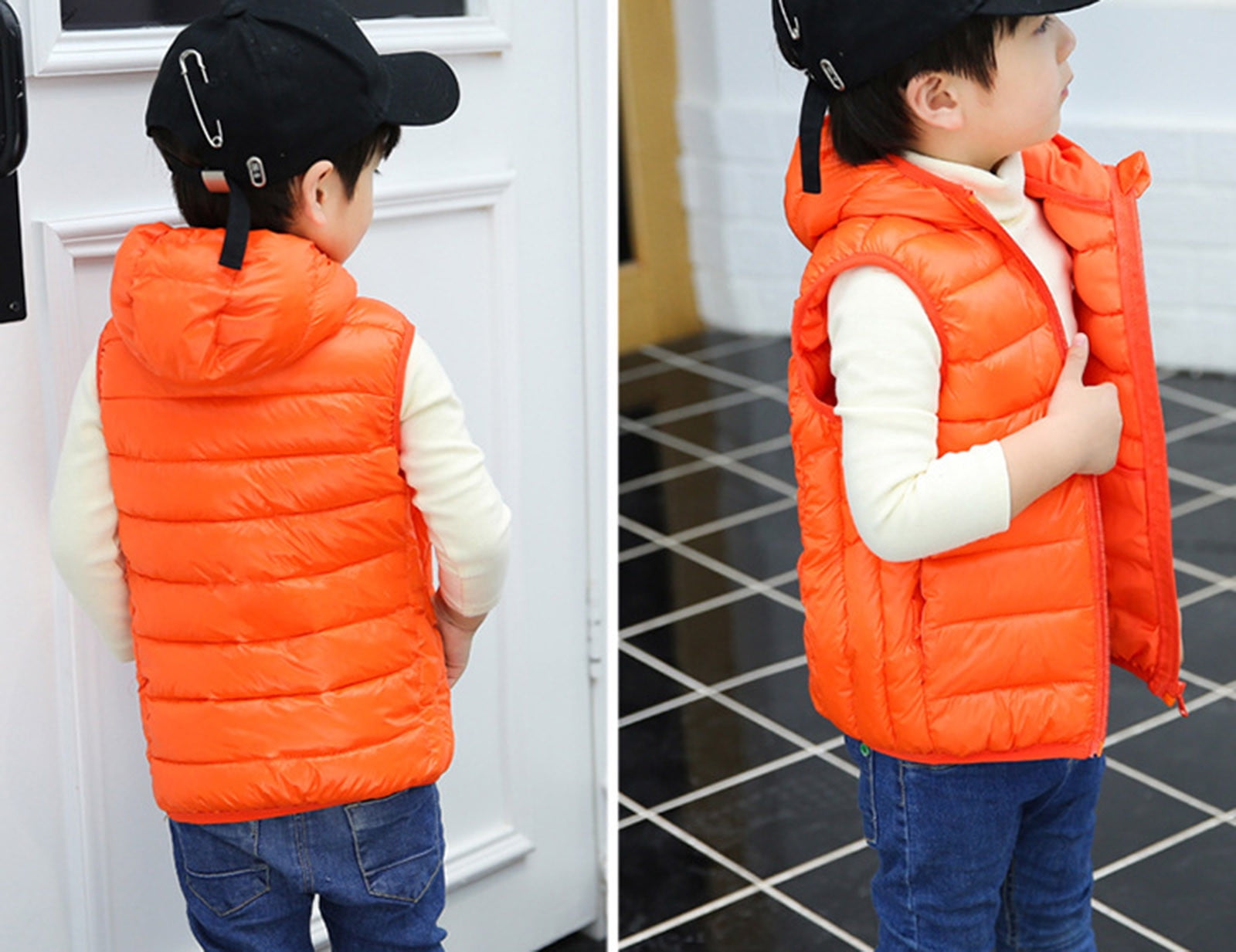 B91xZ Winter Coats for Boys Girls Sleeveless Winter Solid Coats Hooded