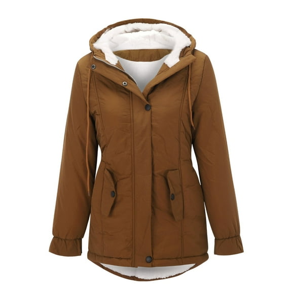 B91xZ Winter Coats for Women Hooded Cardigan Open Front Coat Outwear with Pockets,Brown 4XL