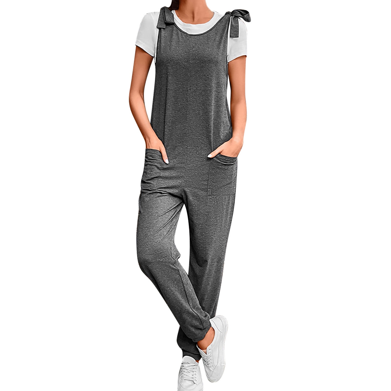 B91xZ Women Cotton Overalls Loose Fit Wide Leg Bib Stretch Baggy