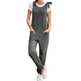 thumbnail image 1 of B91xZ Women Cotton Overalls Loose Fit Wide Leg Bib Stretch Baggy Comfy Jumpsuit,Gray XS, 1 of 5