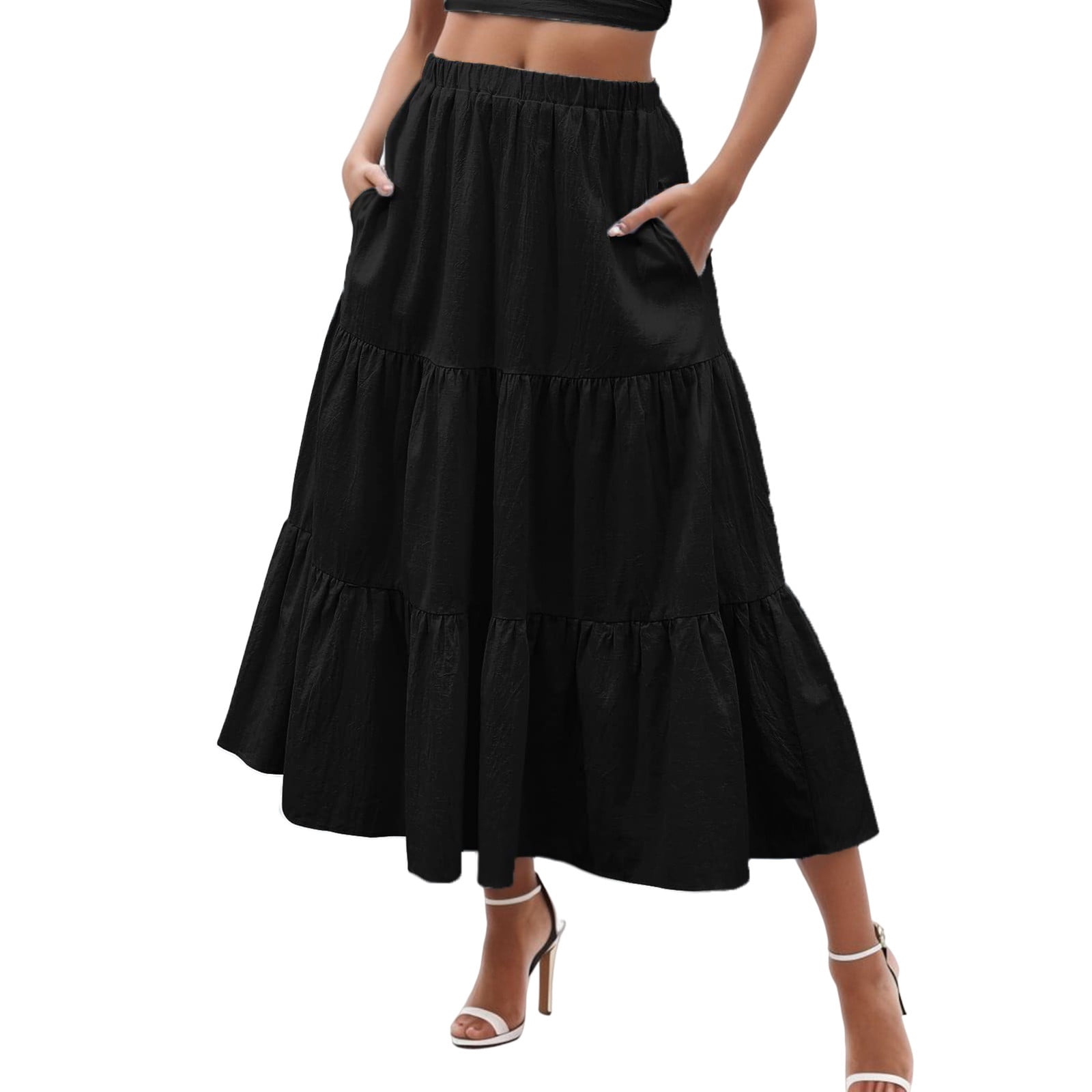 B91xZ Women Skirts for Summer Casual High Waist Pleated A-Line Midi ...