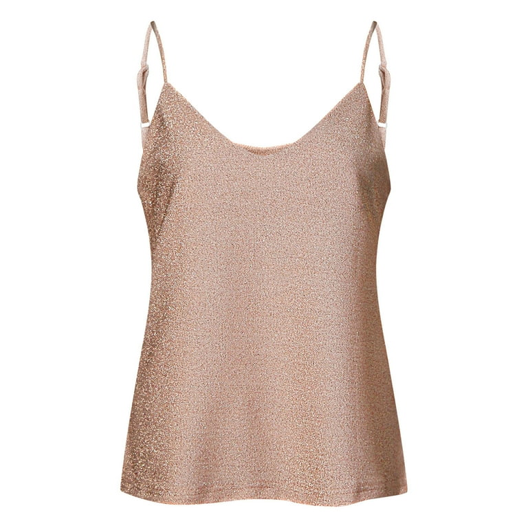 B91xZ Women Tops And Blouses Bling Tank Tops For Women Casual Slim Crop Top Short Sleeve Sleeveless V Neck Solid Color Rose Gold XXL
