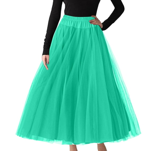 B91xZ Women's 2024 Summer Skirt Midi Long Skirt Tutu A-Line Mesh Layered High Elastic Waist Dance Skirts,Green XXXXL