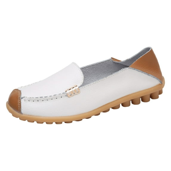 B91xZ Women's Classic Comfort Loafers Dressy Comfortable Flats Shoes Flats Work Ballet Flats Round Toe Dress Shoes,White 8