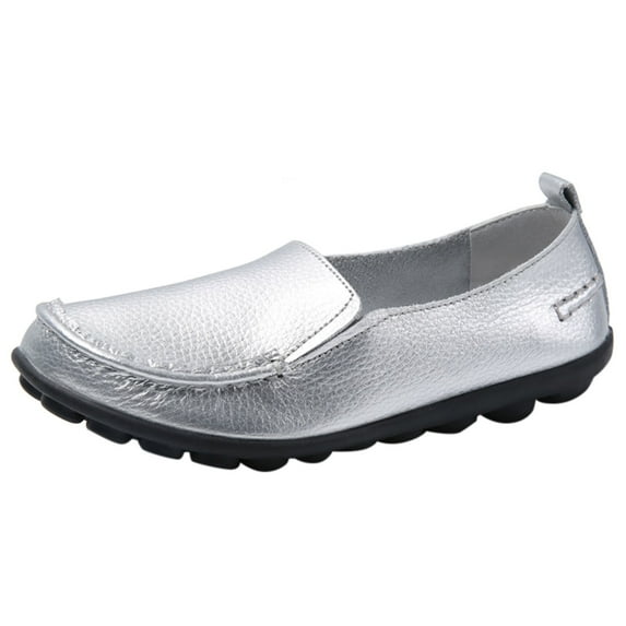B91xZ Women's Classic Comfort Loafers Leisure Shoes Slip On Work Shoes Comfort Walking Shoes,Silver 6.5
