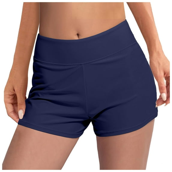 B91xZ Women's Swim Shorts with Pockets High Waisted Tummy Control Board Swimsuit Bathing Shorts for Women (Dark Blue,XXL)