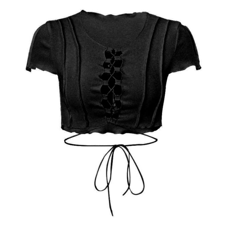B91xZ Women's Tops Pure Desire Hollow Lace Lace Stitching Slim Short  Sleeved T Shirt Top Summer Tops Plus Size Tops Black,Sizes L 