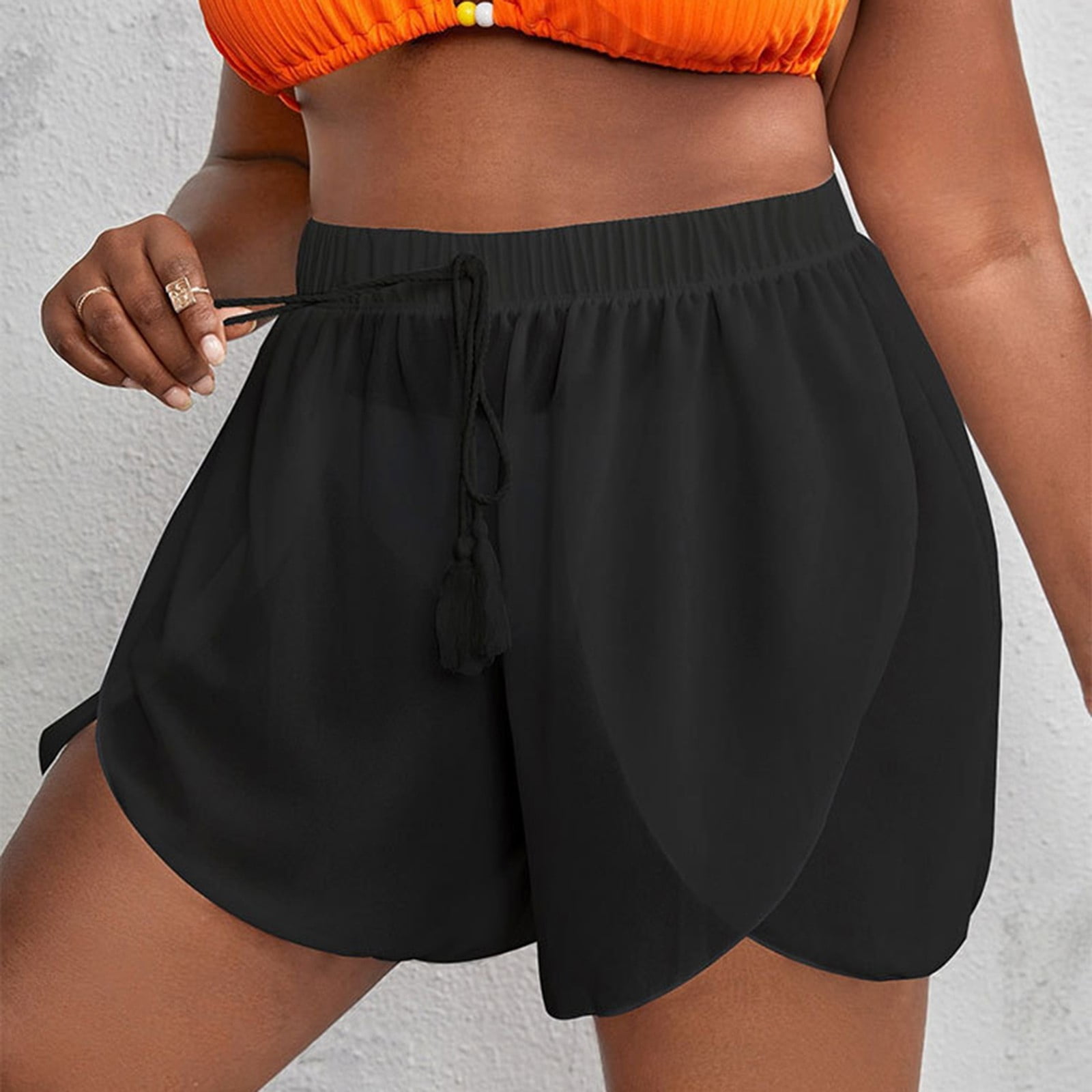 B91xZ Womens Plus Size Swim Shorts High Waisted Swimsuit Shorts Boyleg Swim Bottoms for Women,Black L