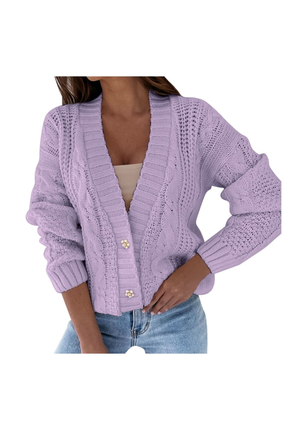 Womens Sweaters Fall 2025 Women's Long Cardigans Button Down High Low Solid Knit Loose Cardigans with Pockets Purple,One Size