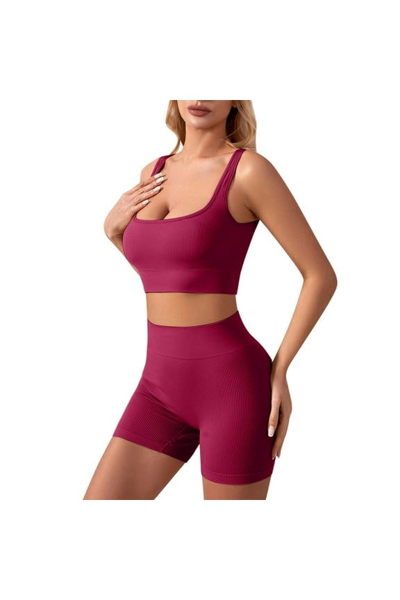 Workout Outfits Sets for Women Athletic Fitness Gym Activewear Seamless Yoga Set,Red L