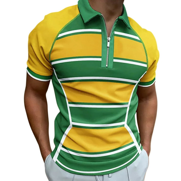 B91xZ Workout Shirts For Men Male Summer Casual Gradient Print Zipper Turn  Down Collar Blouse Short Sleeve Tops T Shirt Bra Polo Shirts For Men Yellow  3XL 