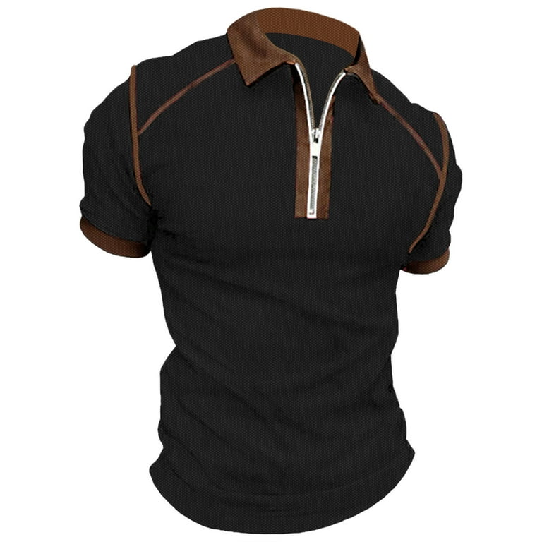 B91xZ Workout Shirts For Men Men's Muscle Turn Down Collar Shirts Slim Fit  Short Sleeve Compression Shirts Men Long Sleeve Polo Shirts For Men Black  3XL 
