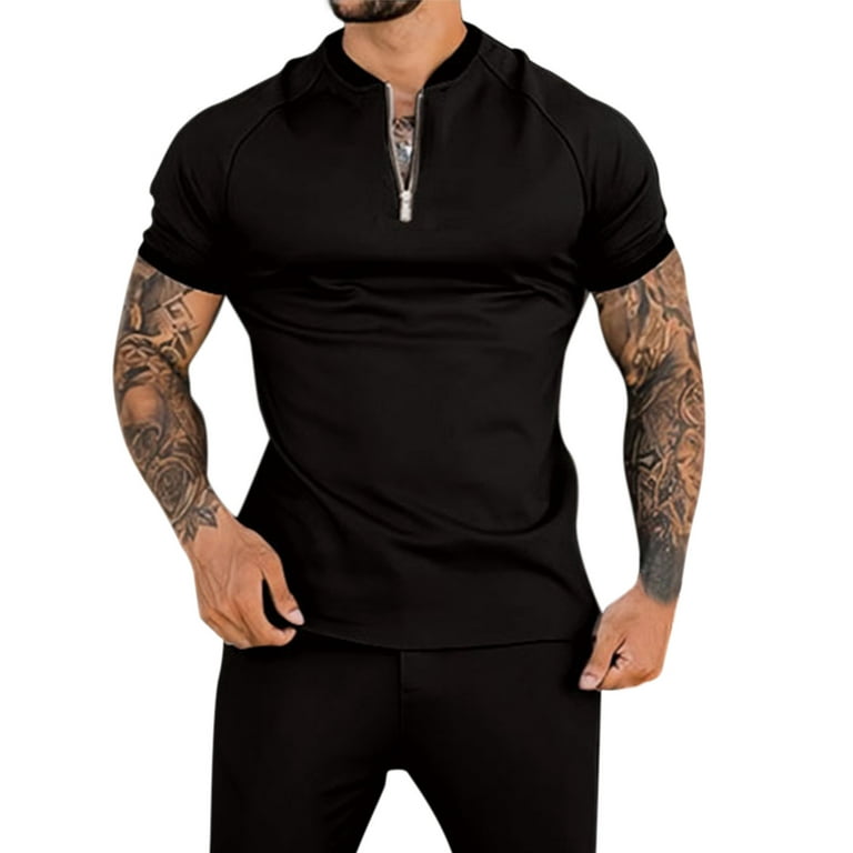 B91xZ Workout Shirts Mens Casual Solid Zipper Stand Collar Blouse