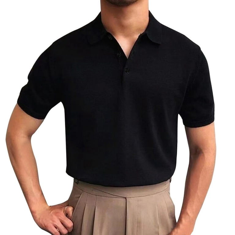 B91xZ Workout Shirts Mens Cotton Shirt Casual Fashion Solid Color Short  Sleeved Lapel Shirt Microfiber Tee Shirts for Men Polo Shirts For Men Black  XL