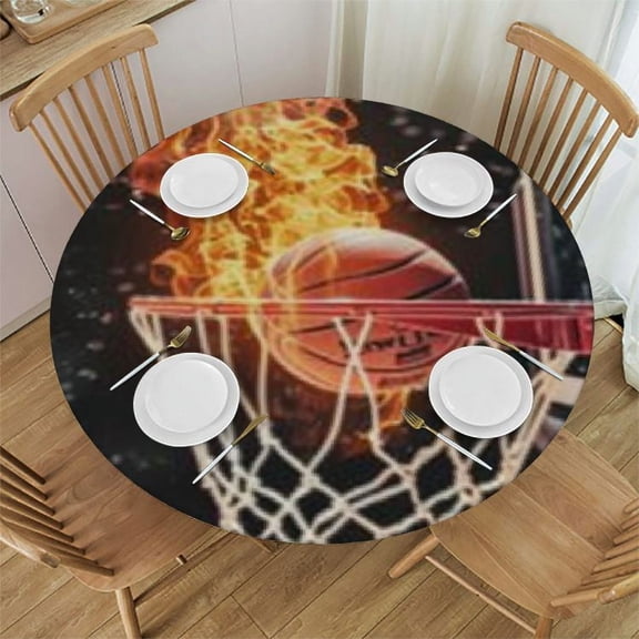 BA Flaming Basketball Round Tablecloths Polyester Hotproof Table Covers Table Cloths for Kitchen Dinning Party Holiday Home Decoration 46"-50