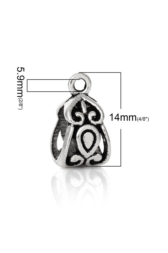 BA014A - 50pcs. Antique Silver Dangle Triangle Filigree Slider Spacer Bails with Loop - 14mm X 8mm - Fits European Cords