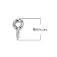 thumbnail image 1 of BA057 - 100 pcs. 304 Stainless Steel Silver Tone Screw Eyes Bails Top Drilled - 8mm x 4mm - Tarnish Resistant!, 1 of 3