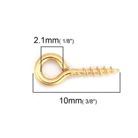 BA060 - 100 pcs. 304 Stainless Steel Gold Plated Screw Eyes Bails Top Drilled - 10mm x 4mm - Tarnish Resistant!