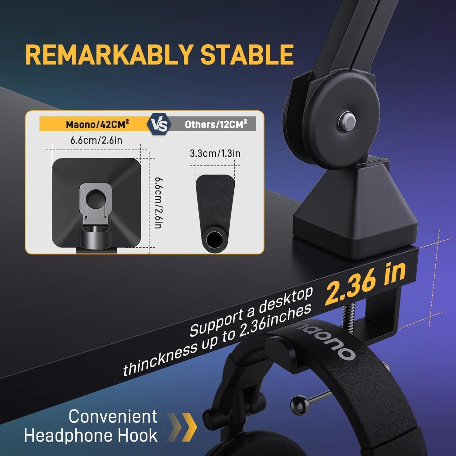 BA37 Heavy Duty Microphone  Arm with Upgraded Desk Clamp for Podcasting Recording Streaming Gaming