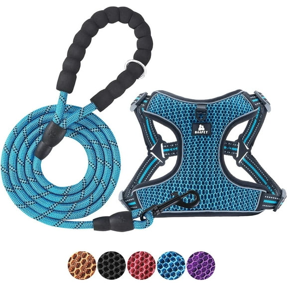 BAAPET Breathable Dog Harness for Small Puppy, Medium Dogs Step-in and Air Mesh with 6 Feet Reflective Rope Dog Leash (L - 6 FT x Chest (20~25''), Blue)