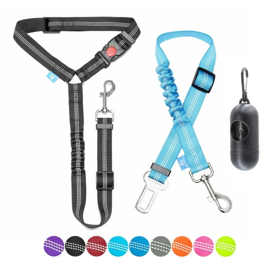 BAAPET Dog Seatbelt Leash with Safety Seat Belt Harness, Shock Absorbing Bungee, Reflective Threads for Dogs