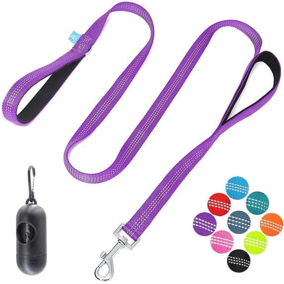 BAAPET Two Handle Dog Leash, Dual Soft Padded Handles with Traffic Control Handle Leash for Small Medium or Large Dogs (3/4'' x 5 FT, Purple)