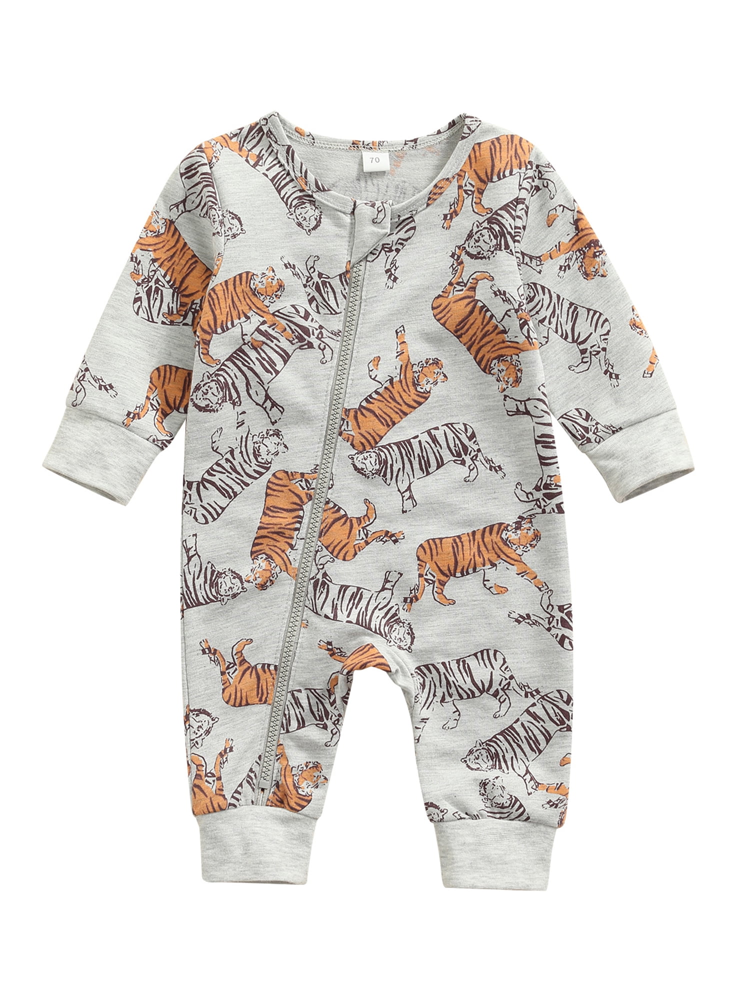 BABAMOON Infant Baby Girl Boy Tiger Print Zipper Romper Long