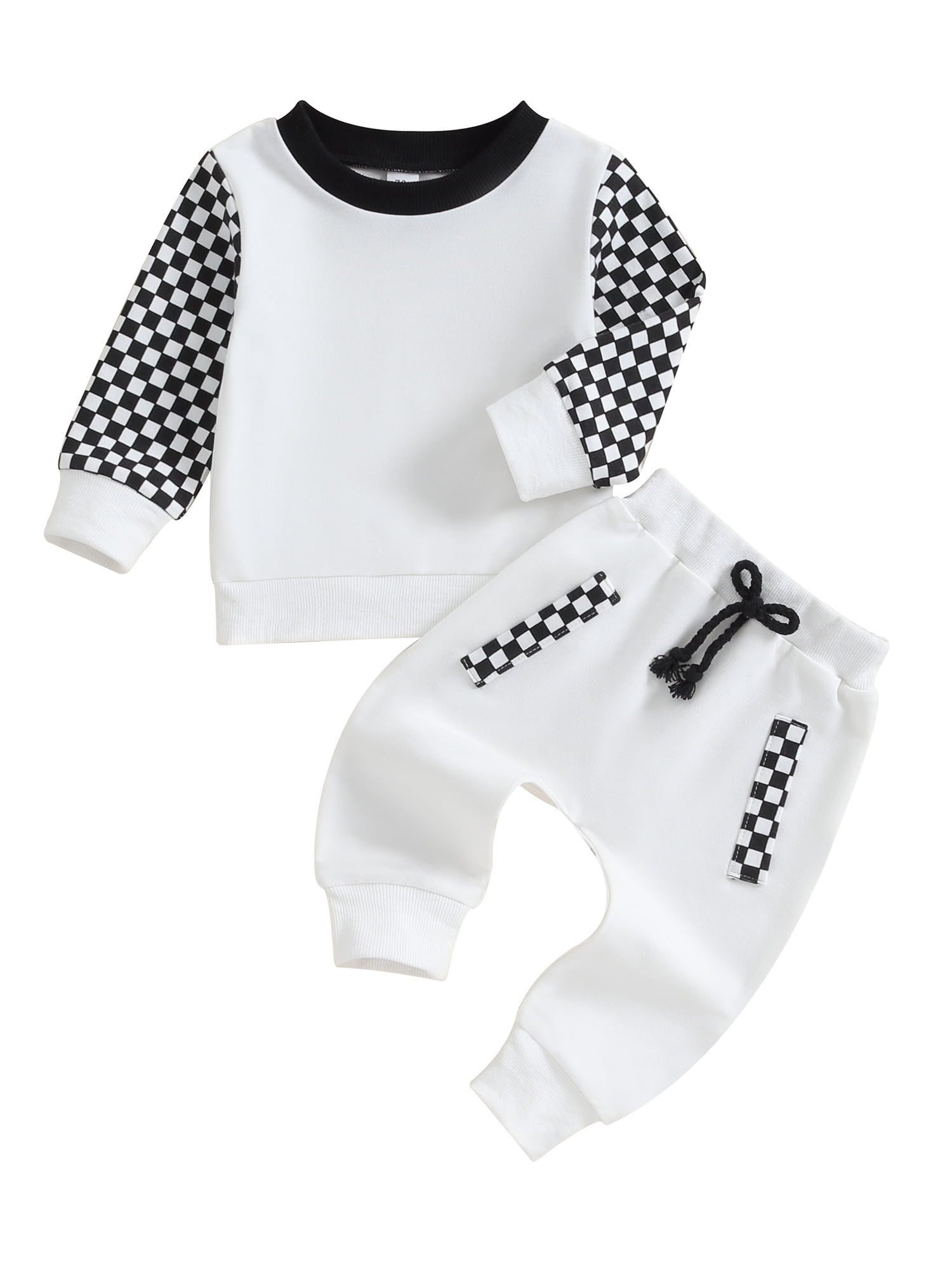 BABAMOON Infant Toddler Baby Girl Boy Fall Outfits Checkerboard Print