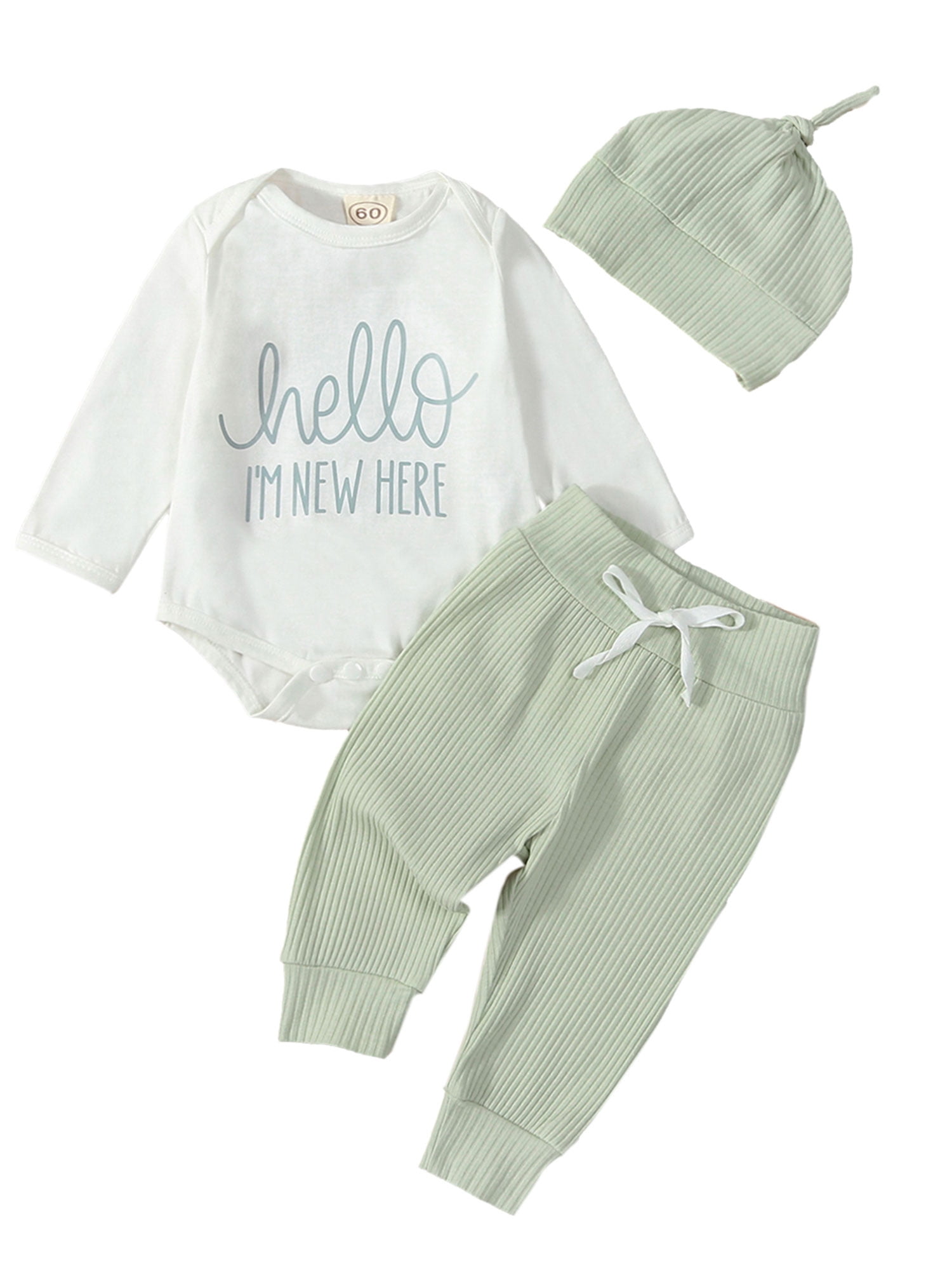 URMAGIC Newborn Baby Boys Long Sleeve Romper Pants Hat New Crew 3PCS