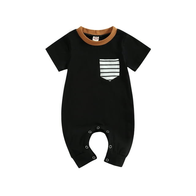 BABAMOON Newborn Baby Boy Romper Short Sleeve Striped Jumpsuit Playsuit ...