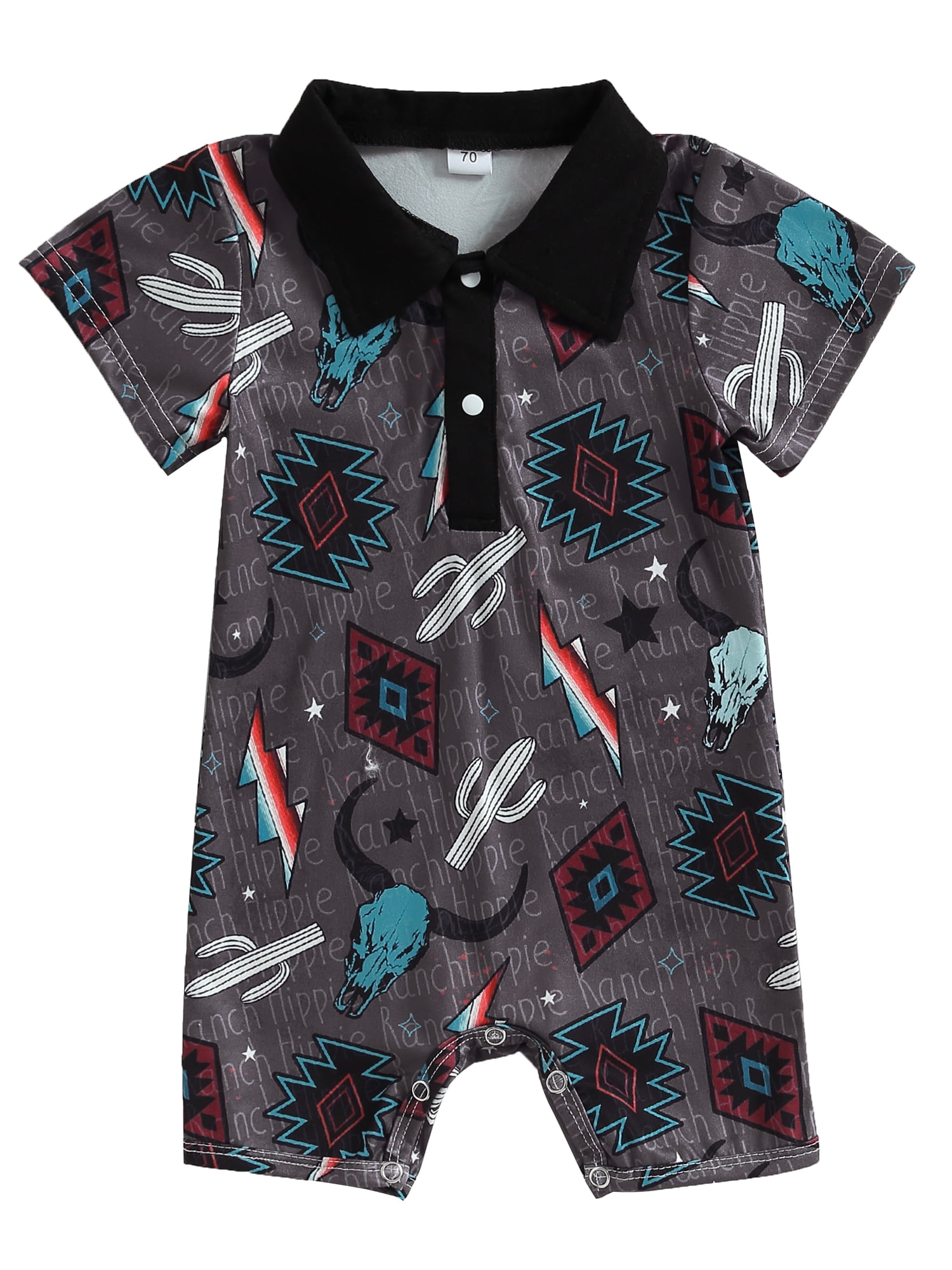 BABAMOON Newborn Baby Boy Western Clothes Cow Print Lapel Short Sleeve