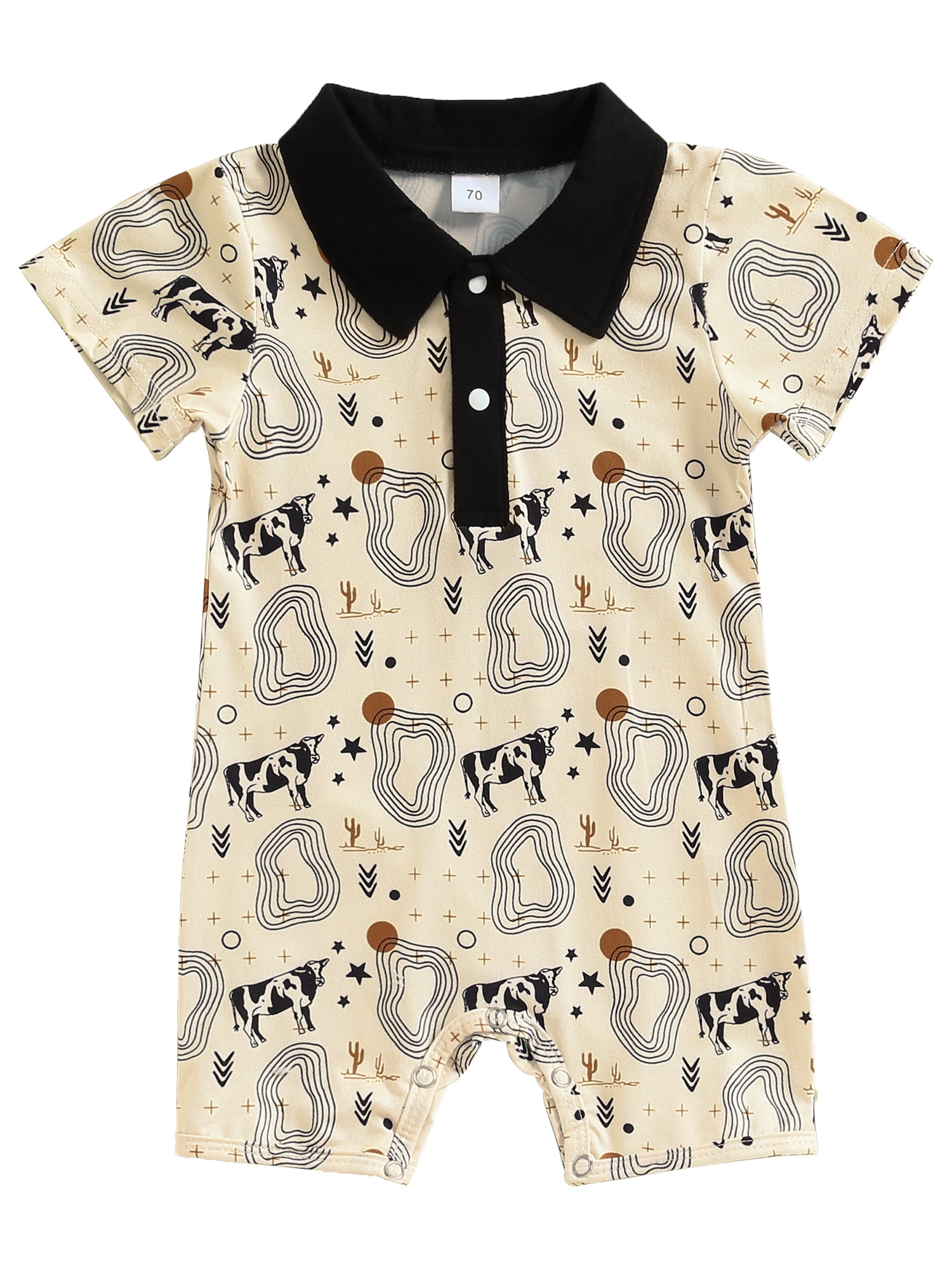 BABAMOON Newborn Baby Boy Western Clothes Cow Print Lapel Short Sleeve