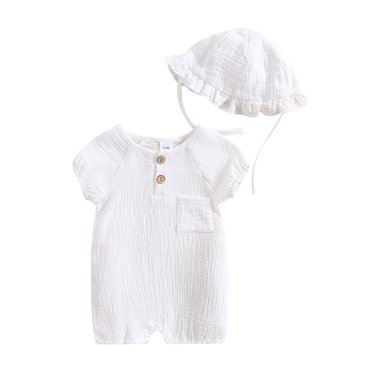 BABAMOON Newborn Baby Girl Boy Summer Clothes Short Sleeve Jumpsuit Romper with Hat Clothes