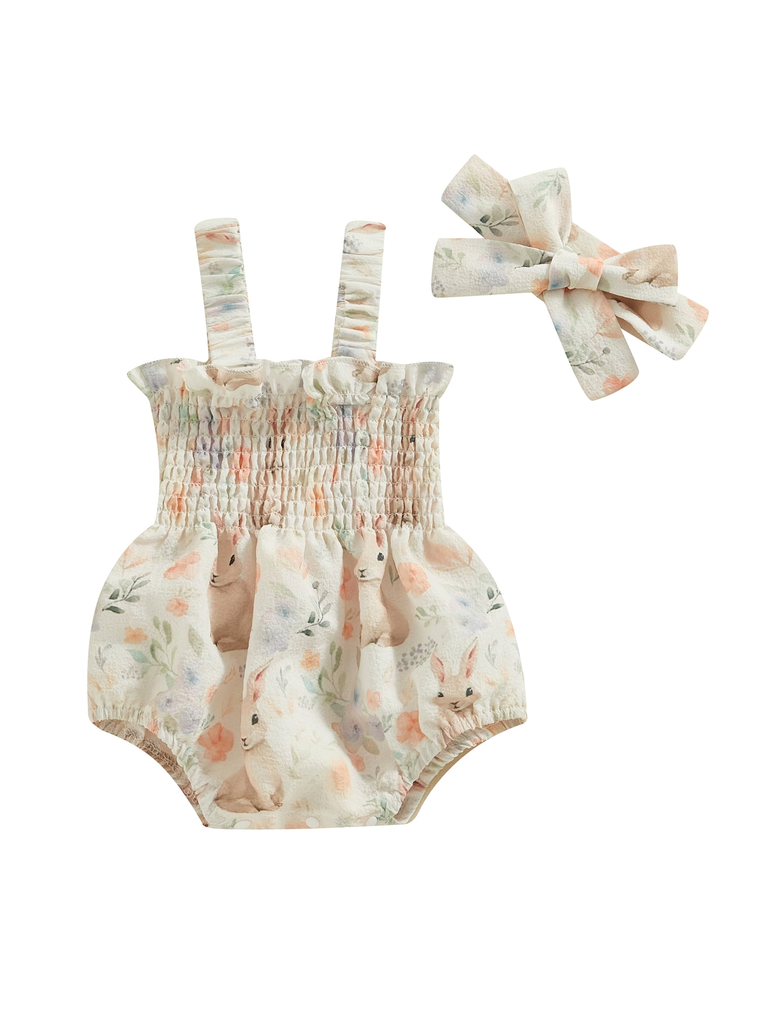 BABAMOON Newborn Baby Girls Easter Outfits Sleeveless Pleated Bunny