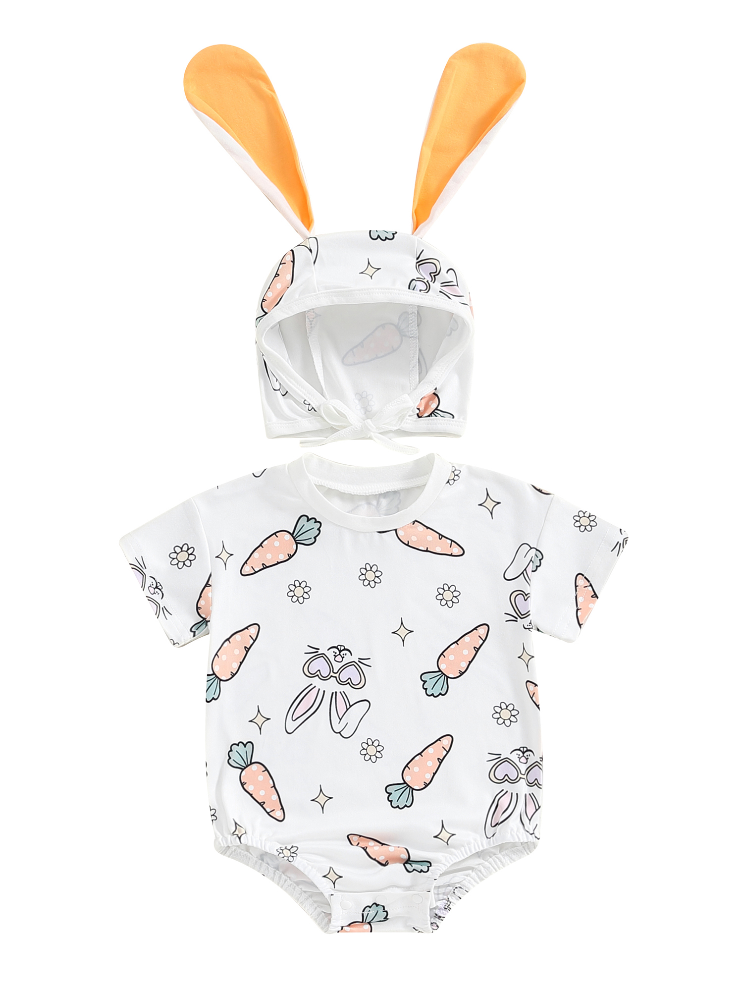 BABAMOON Newborn Baby Girls Easter Romper Short Sleeve Carrot Bunny