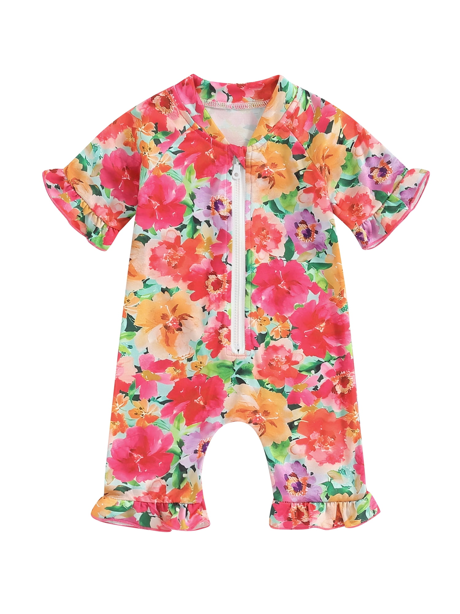 Babyhug Water Repellant Sleeveless Frock Swimsuit With Floral Print - Light Blue