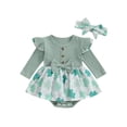 thumbnail image 1 of BABAMOON Newborn Baby Girls St. Patrick's Day Romper Dress Long Sleeve Clover Print Ruffle Jumpsuit with Headband Clothes, 1 of 9