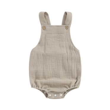 BABAMOON Newbrorn Infant Baby Girl Boy Cotton Linen Overalls Sleeveless Square Neck Backless Romper Summer Clothes