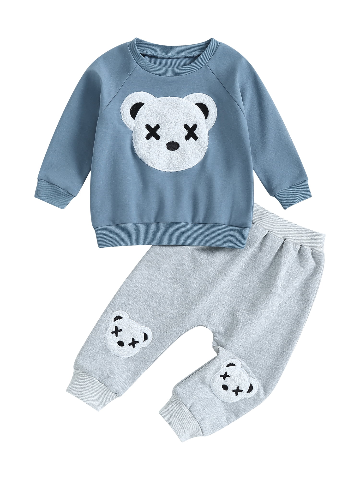 BABAMOON Toddler Baby Boy Autumn Winter Clothes Long Sleeve Cute Bear Print Tops and Pants