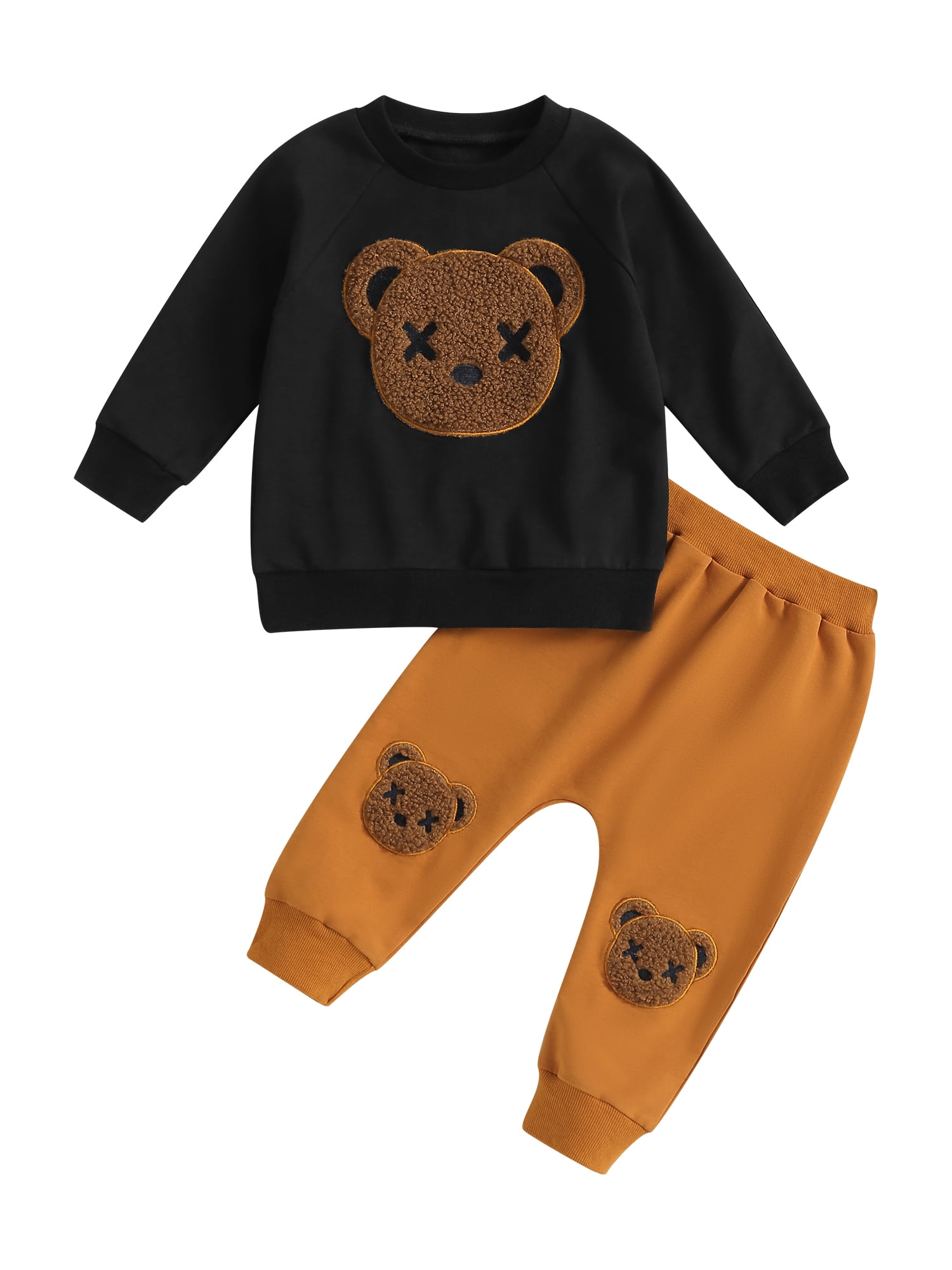 BABAMOON Toddler Baby Boy Autumn Winter Clothes Long Sleeve Cute Bear Print Tops and Pants