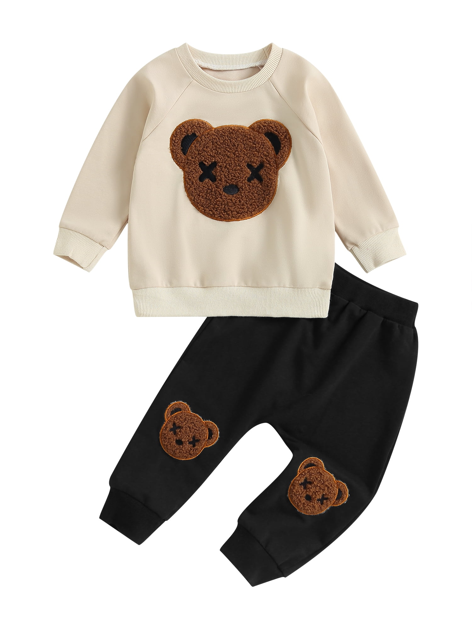 BABAMOON Toddler Baby Boy Autumn Winter Clothes Long Sleeve Cute Bear Print Tops and Pants