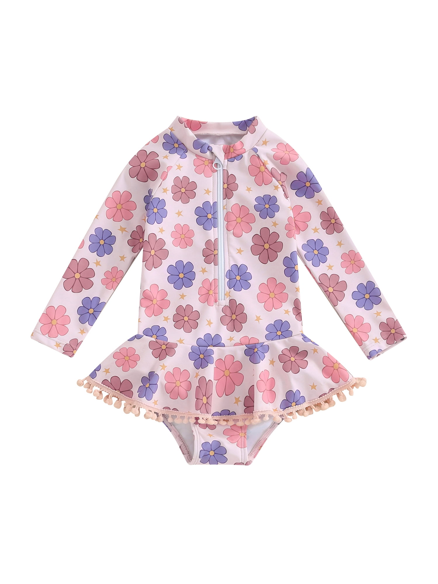 BABAMOON Toddler Baby Girl Rash Guard Swimsuit Cute Floral Print Long