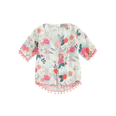 BABAMOON Toddler Baby Girl Swim Cover Up Short Sleeve Open Front Beach Cover-up Floral Swimsuit Cover Up