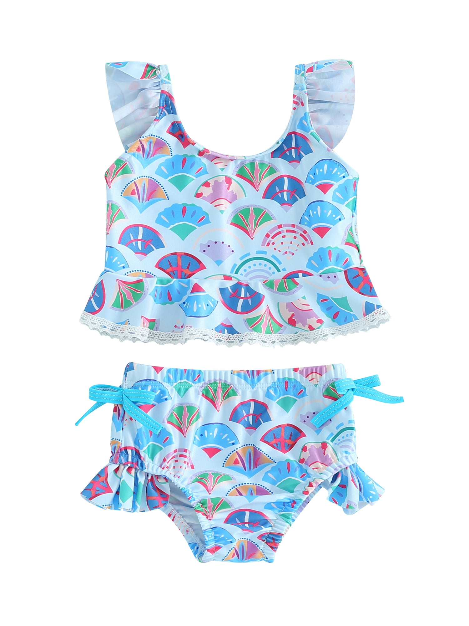 BABAMOON Toddler Baby Girls Bikini Set Beach Swimwear Swimsuit Fish Scales Print Vest Ruffle