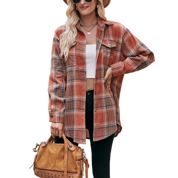 BABAMOON Women's Casual Long Sleeve Button Down Plaid Dress Shirt Blouse Tops