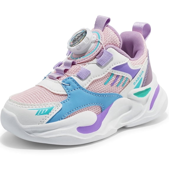 BABAYA Boys Girls Athletic Shoes Easy on Jogger Sneakers With Rotating Buckle for Little Big Kids