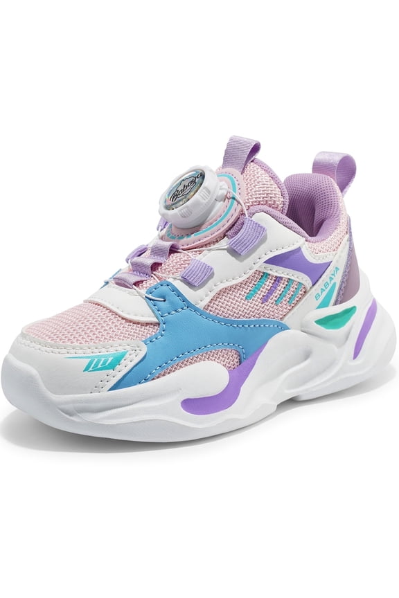 Boys Girls Athletic Shoes Easy on Jogger Sneakers With Rotating Buckle for Little Big Kids