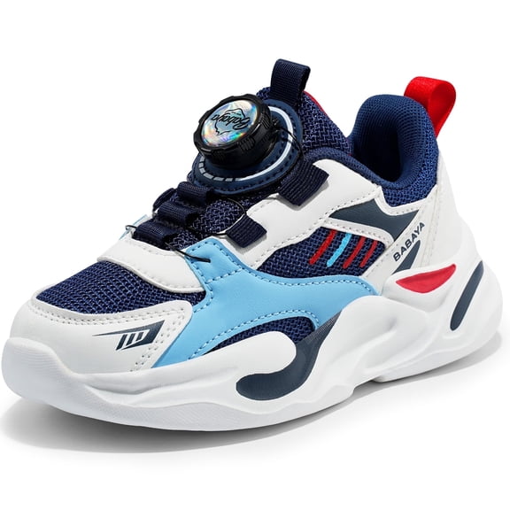 BABAYA Boys Girls Athletic Shoes Easy on Jogger Sneakers With Rotating Buckle for Little Big Kids