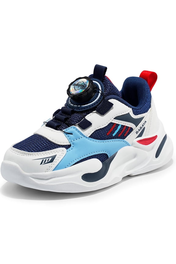 Boys Girls Athletic Shoes Easy on Jogger Sneakers With Rotating Buckle for Little Big Kids