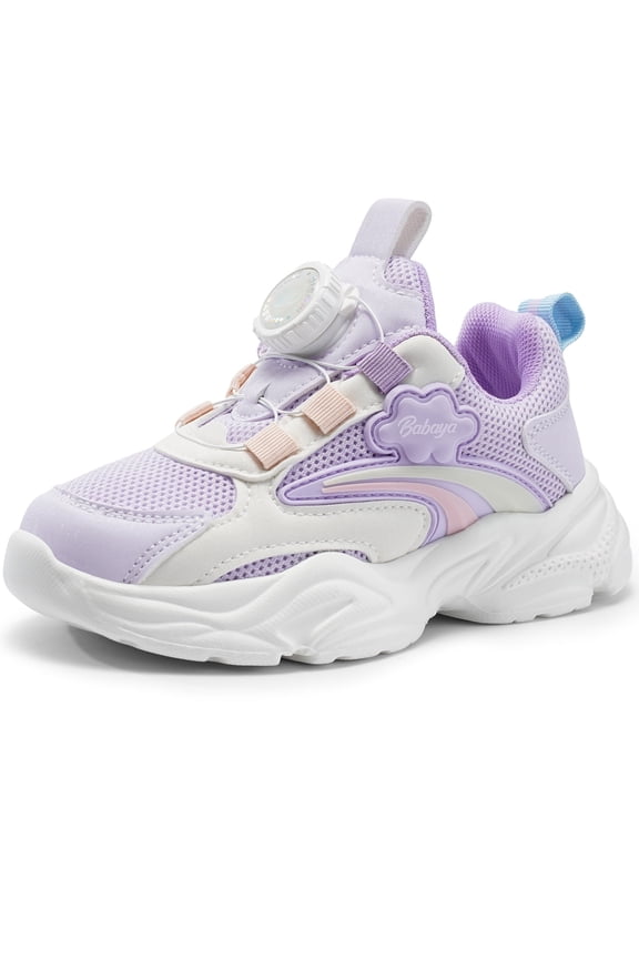 Toddler Girls Sneakers Casual Slip on Walking Athletic Shoes with Rotating Buckle
